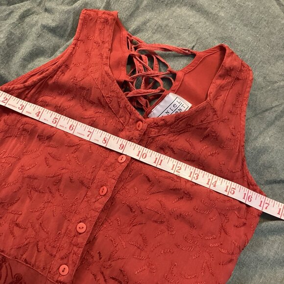 Y2K Daniel Laurent Maxi Dress Womens S Red Floral Embroidered Boho Fairy Vintage - Picture 7 of 10